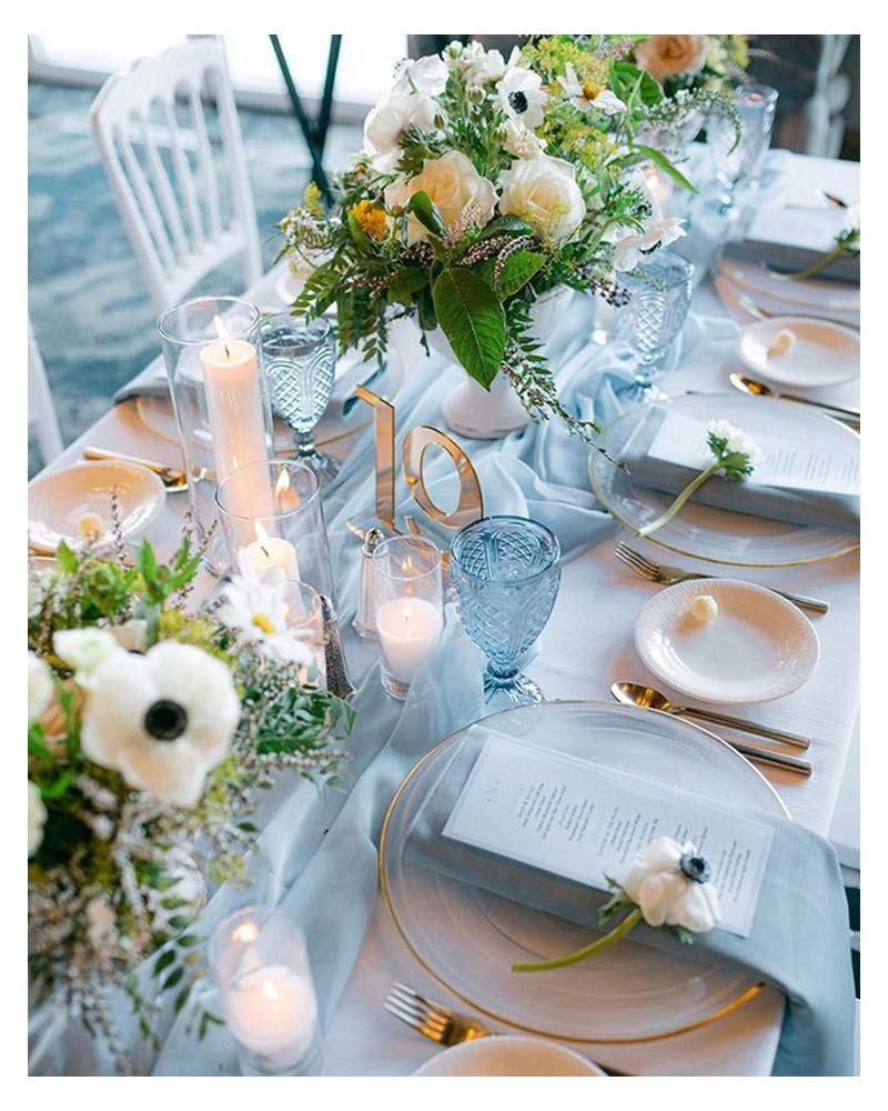 SoarDream Blue Chiffon Table Runner 27x120 Inches Romantic Wedding Table Runner Birthday Party Cake Table Decorations Table Lines - Image 2